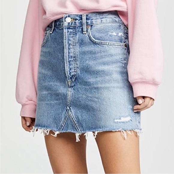 Agolde Blue Distressed Denim Skirt - Picture 2 of 10